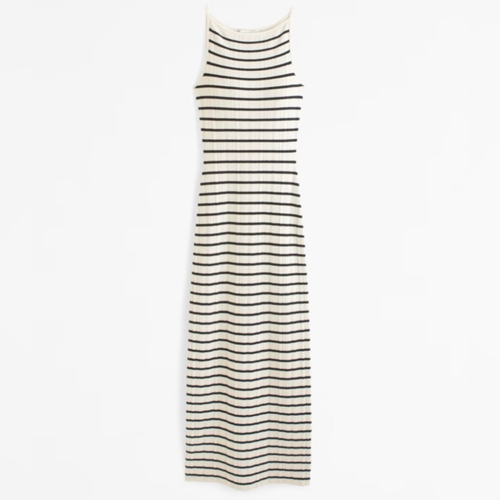 Abercrombie & Fitch High Neck Cream Stripe Ribbed Midi Sweater Dress L NWT - Picture 5 of 9